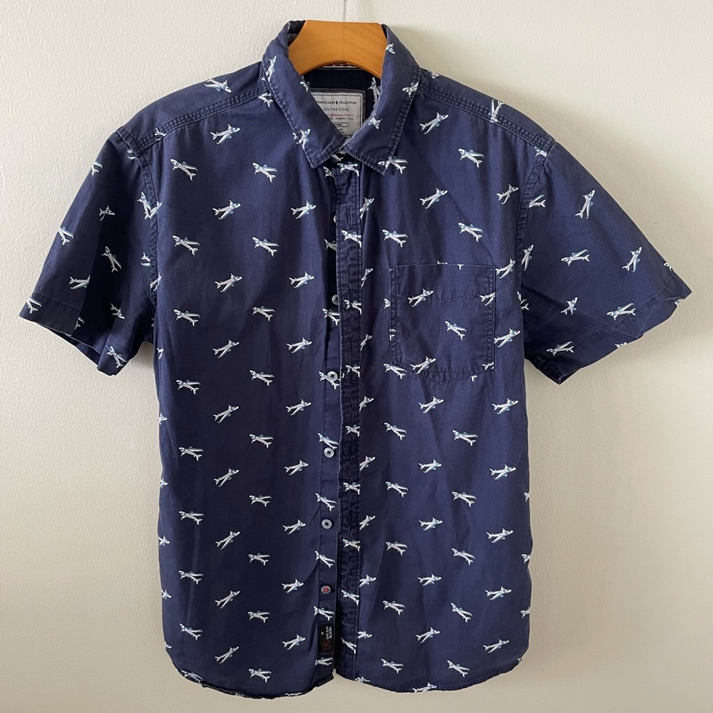 On The Road Short Sleeve Blue button down shirt